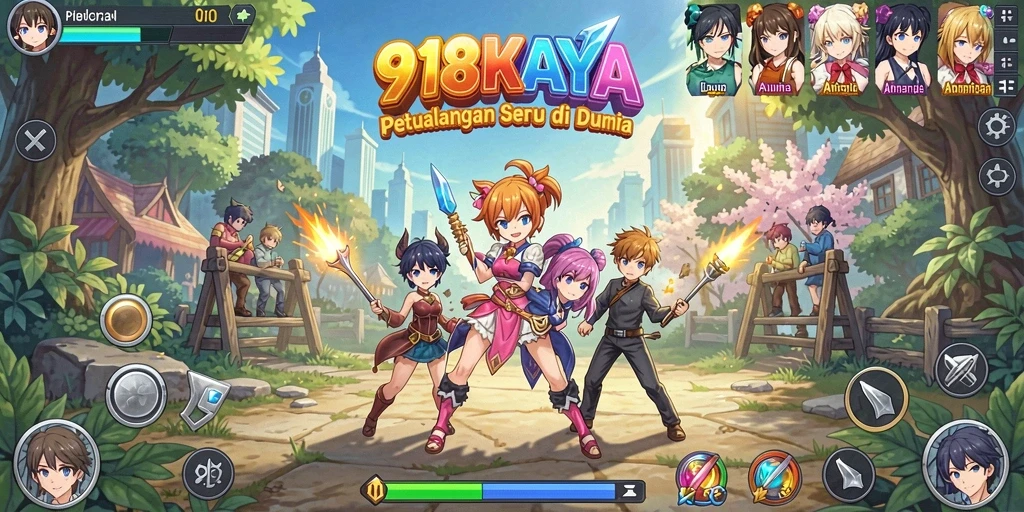 Screenshot menampilkan aksi pertempuran karakter dalam <strong>918KAYA</strong> yang penuh warna.