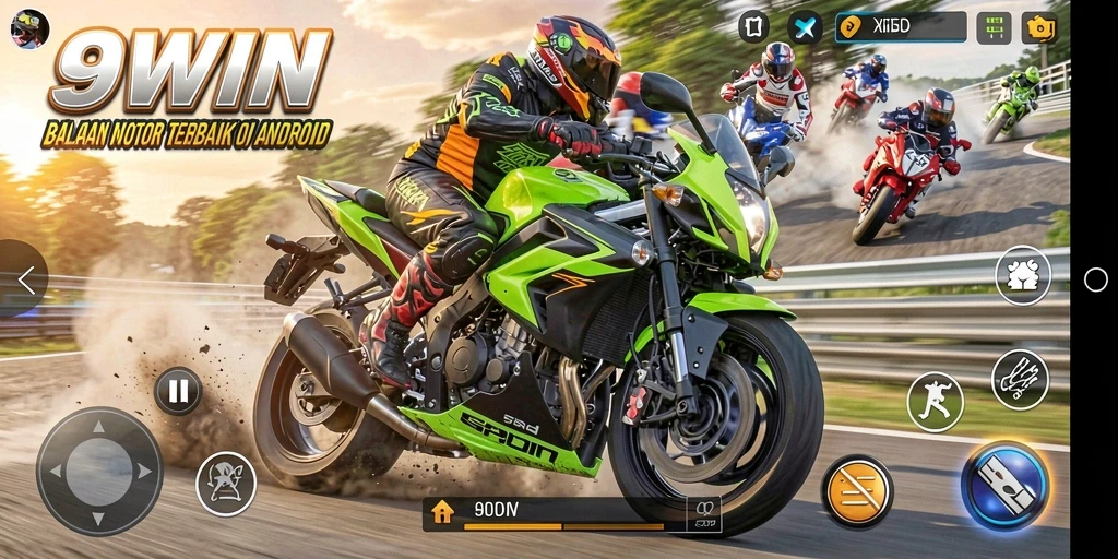 Screenshot dari gameplay seru 9WIN yang menampilkan balapan motor.