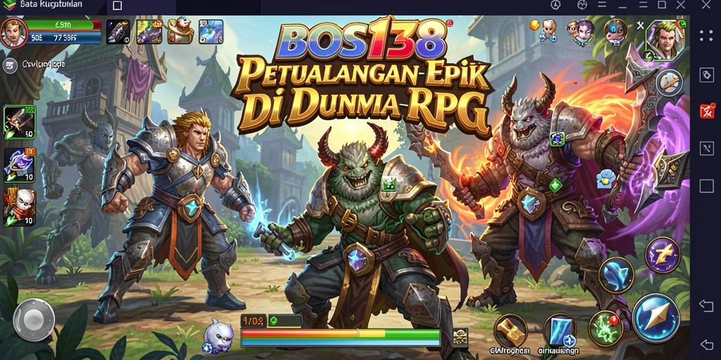 Tampilan grafis dinamis dalam game RPG BOS138 dengan aksi pertarungan.
