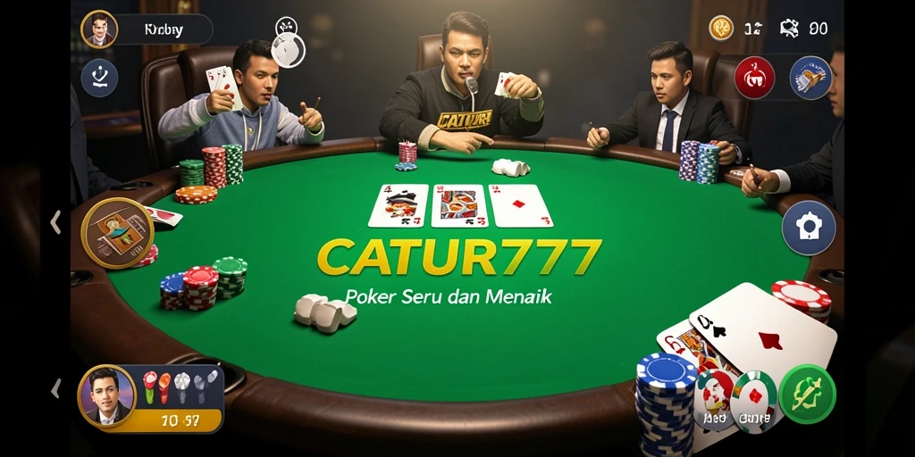 Tampilan gameplay menarik dalam aplikasi CATUR777 berbasis poker.