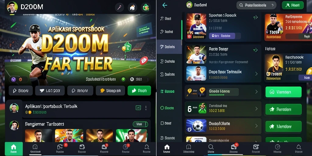 Tampilan aplikasi D200M dengan fitur Sportsbook yang interaktif.