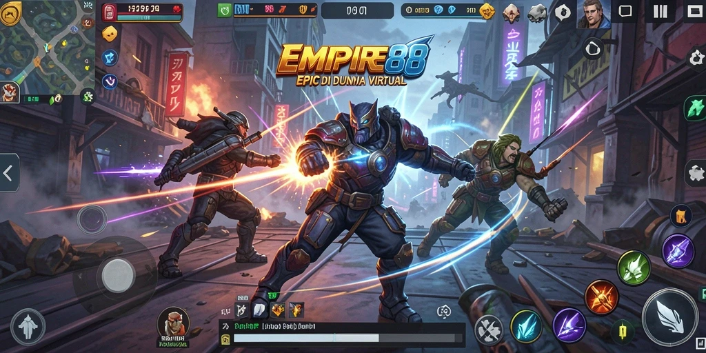 Tampilan layar pertarungan epik di EMPIRE88 dengan karakter yang sedang bertarung.