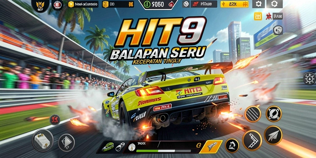 Tangkapan layar menunjukkan aksi balapan mendebarkan di HIT9.
