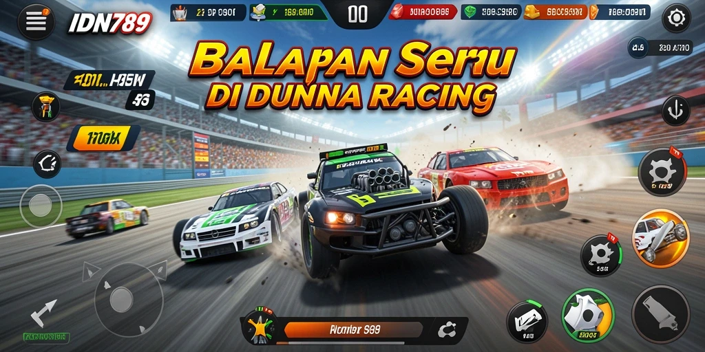 Tangkapan layar utama IDN789 menampilkan aksi balap seru yang mendebarkan.