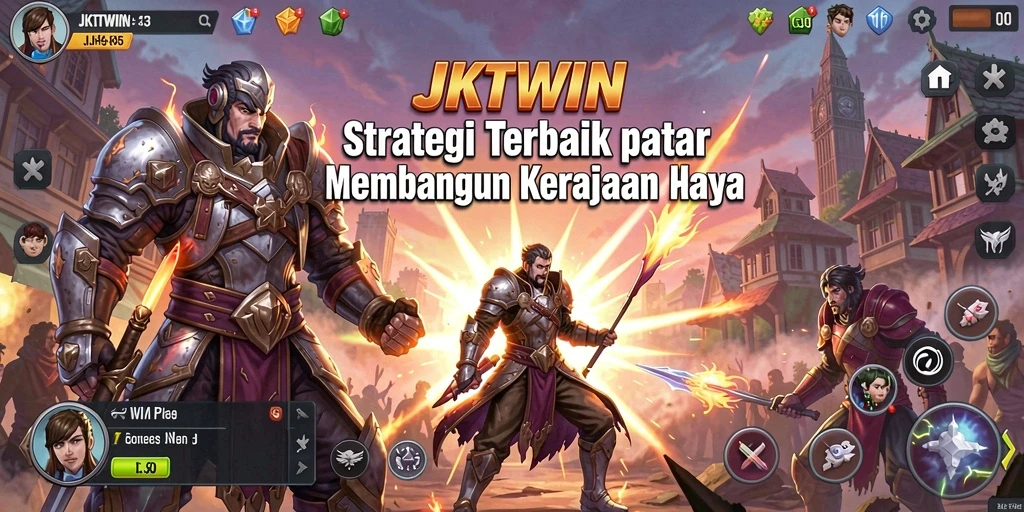 Tangkapan layar gameplay JKTWIN menampilkan pertempuran strategis di kerajaan.