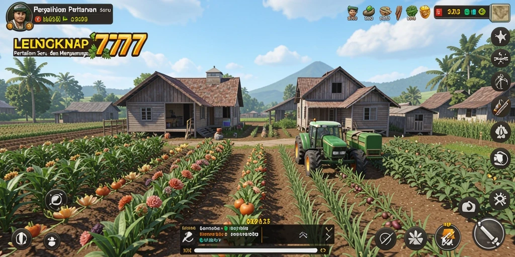 Screenshot gameplay yang menampilkan ladang pertanian yang indah di LENGKAP777.