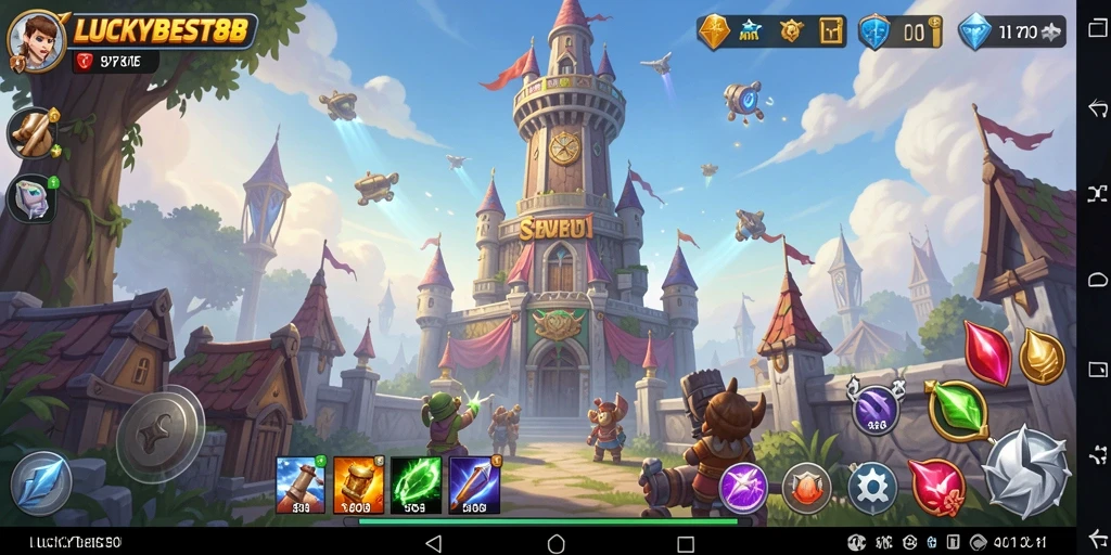 Tampilan seru dari gameplay LUCKYBEST88 Tower Defense.