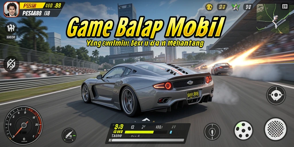 Tampilan permainannya menunjukkan aksi balap mobil yang mendebarkan.