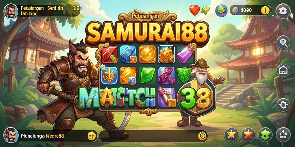 Screenshot utama SAMURAI88 menampilkan gameplay seru dengan elemen Match-3.