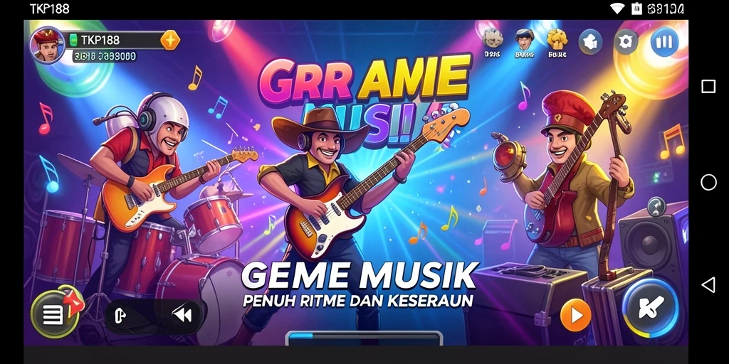 Tampilan gameplay TKP188 dengan berbagai genre musik yang menyenangkan.